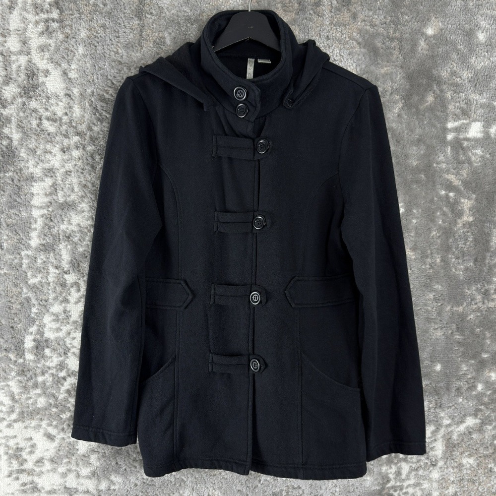It's Our‎ Time Size L Hooded Toggle Button Fleece Jacket Black Long Sleeve Women